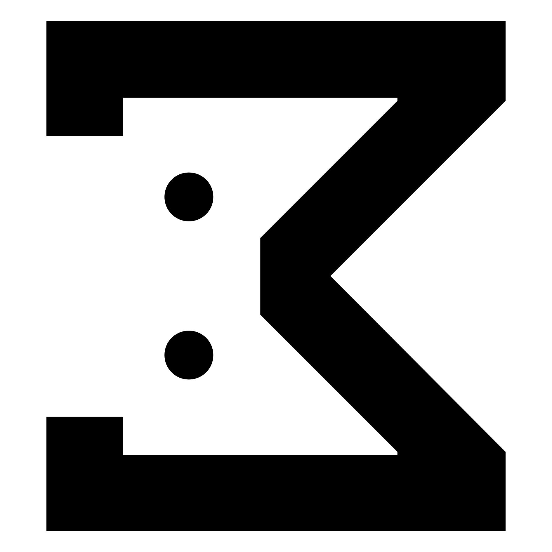 An uppercase letter W, rotated ninety degrees, with two circles in the middle. The negative space resembles a small creature peeking in from the side.